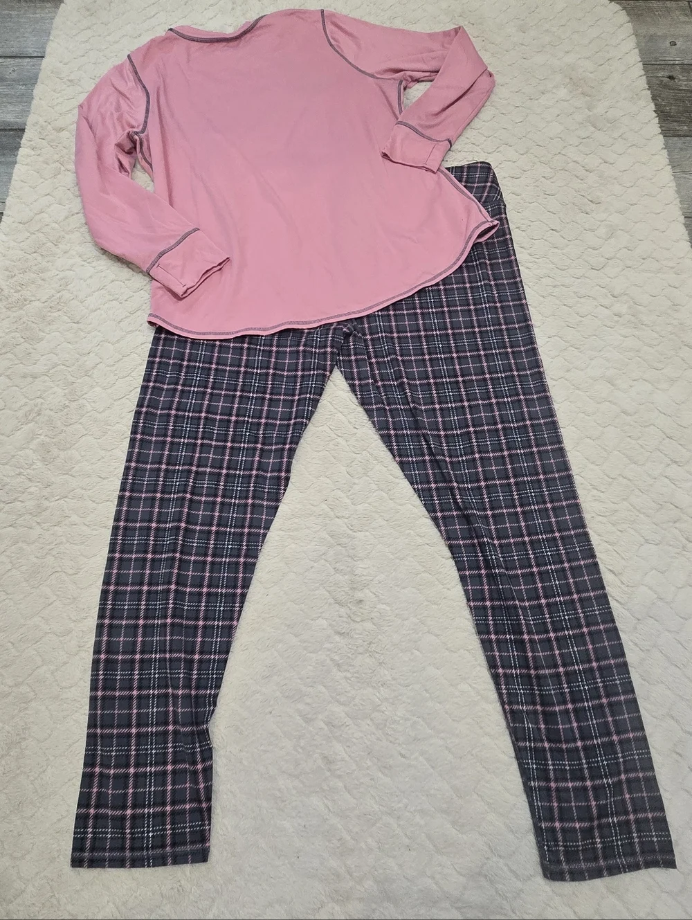 ClimateRight by Cuddl Duds Gray and Pink Tartan Plaid Pajamas, Size XXL